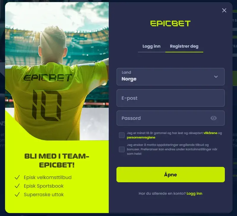 EpicBet.com Registrer deg