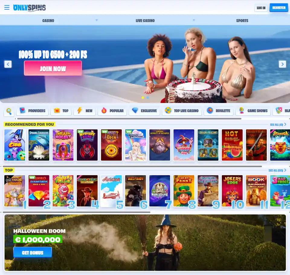 Onlyspins Casino Forside