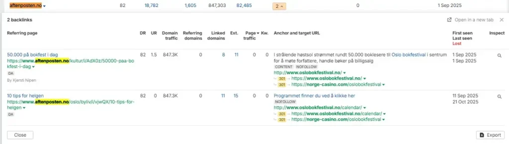 Aftenposten.no lenker til casinoside