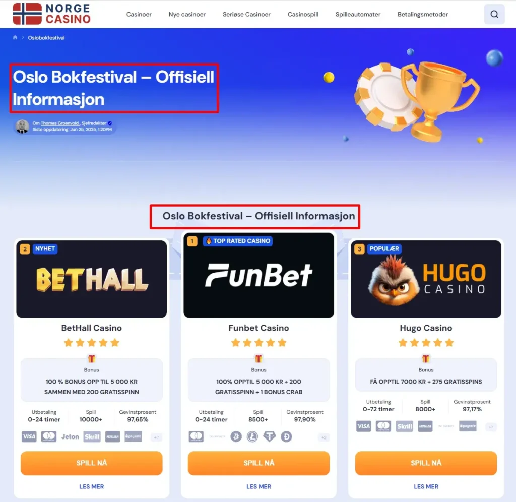 Casinoside Oslo Bokfestival