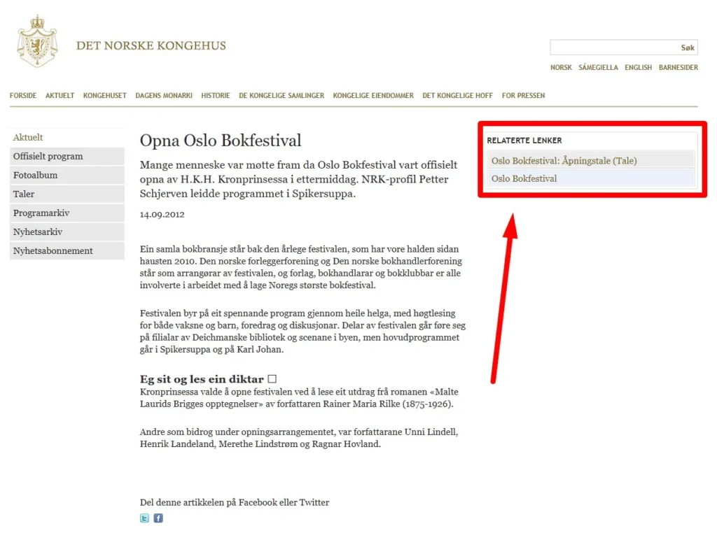 Lenkartikel pa Kongehuset.no