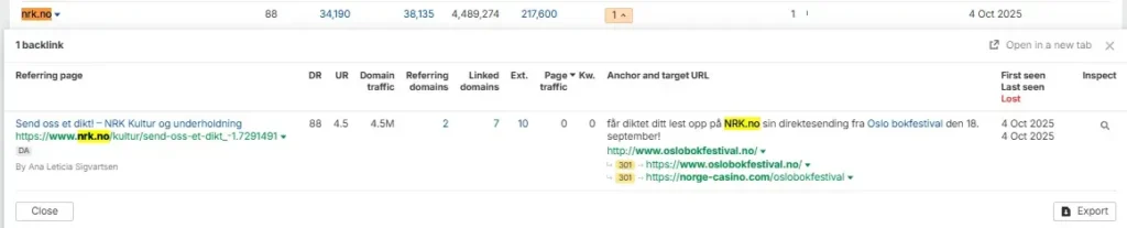 NRK.no lenker til casinoside