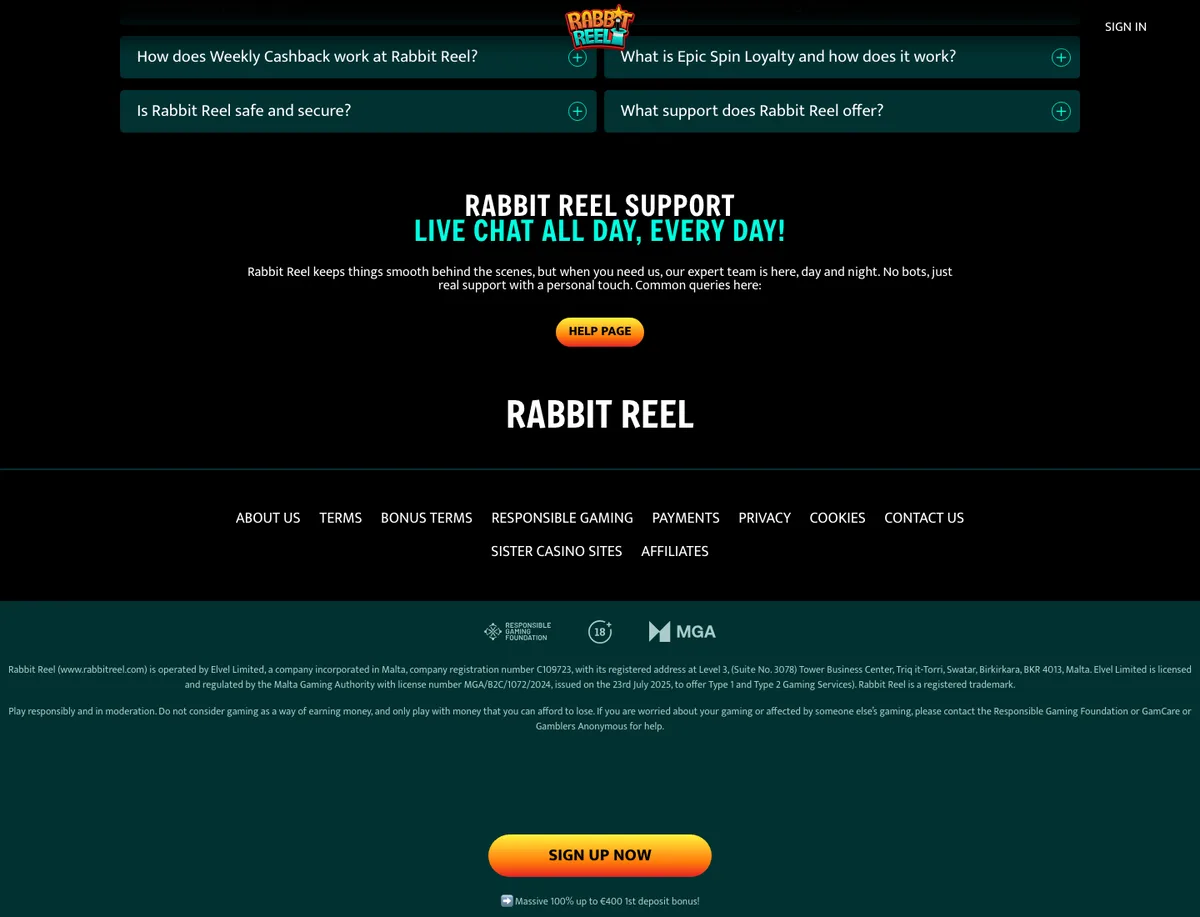 RabbitReel Casino support