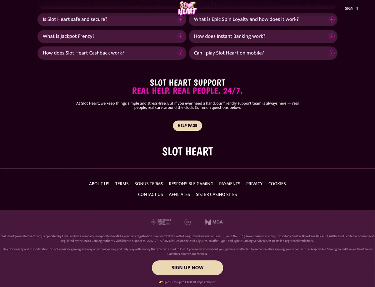 Slotheart Casino support