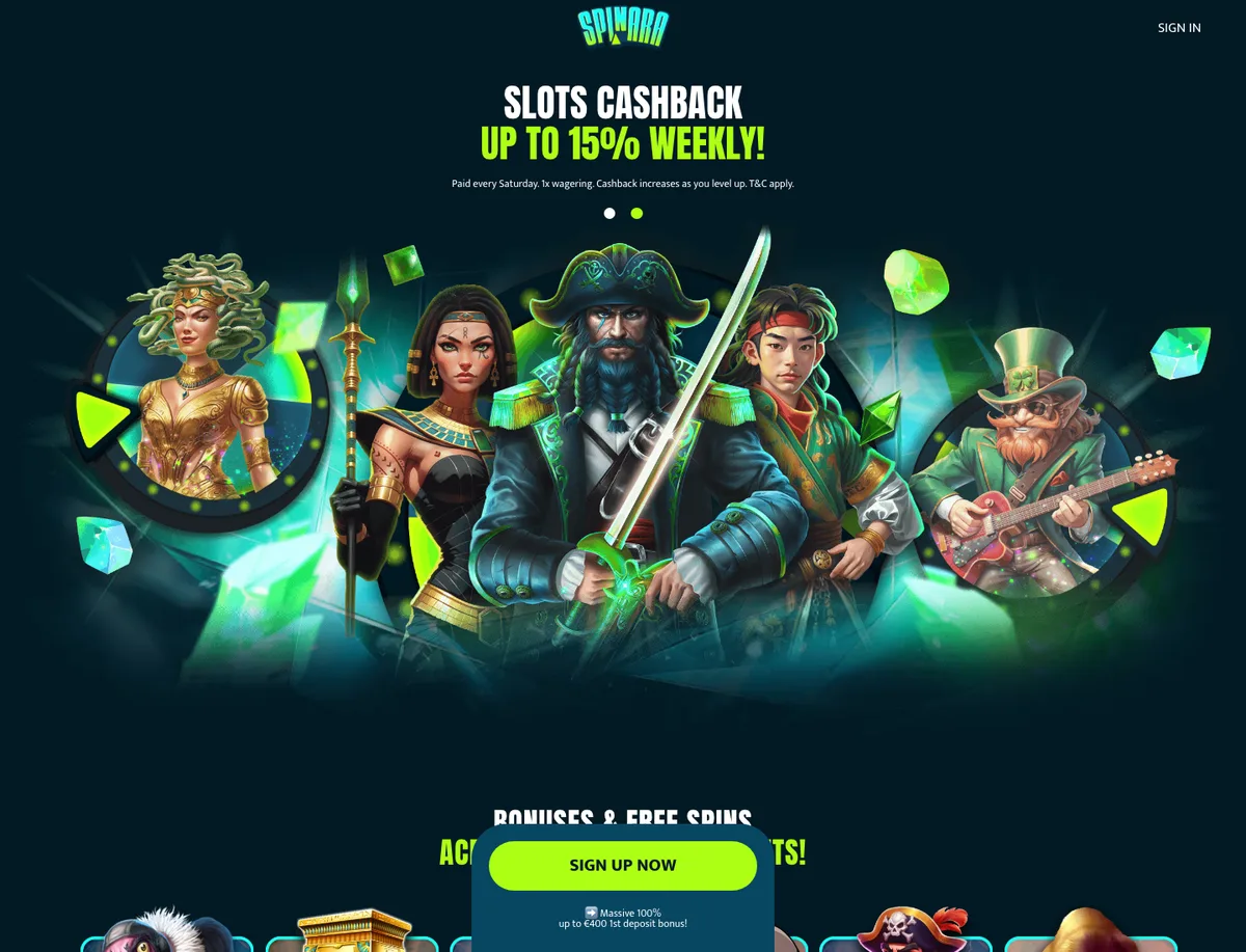 Spinara Casino velkomstbonus