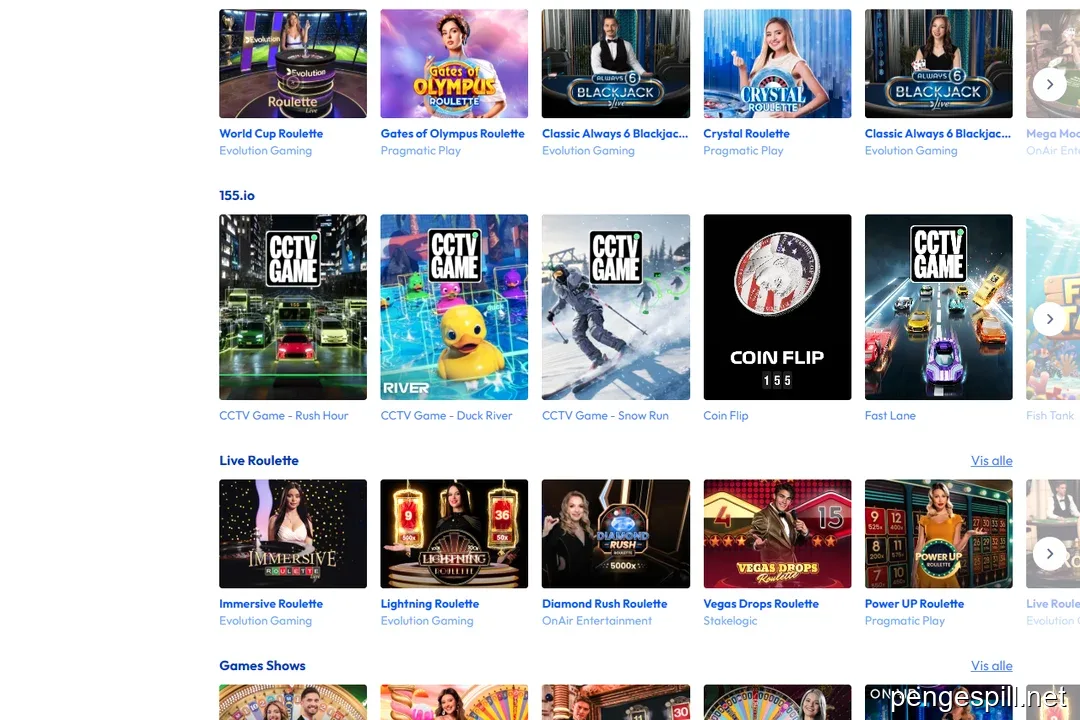 BetFriday live casino lobby med roulette og blackjack