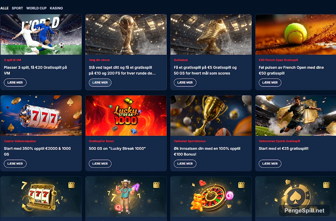 KudosBet kampanjeside med casino- og sportsbonuser
