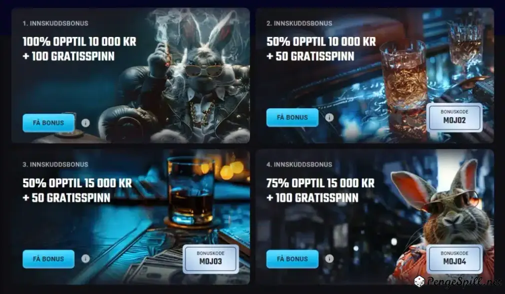 PlayMojo Casino velkomstpakke med fire innskuddsbonuser